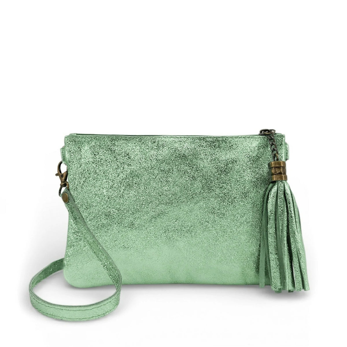 Clutch aus schillerndem Leder MORGANE Frostminze