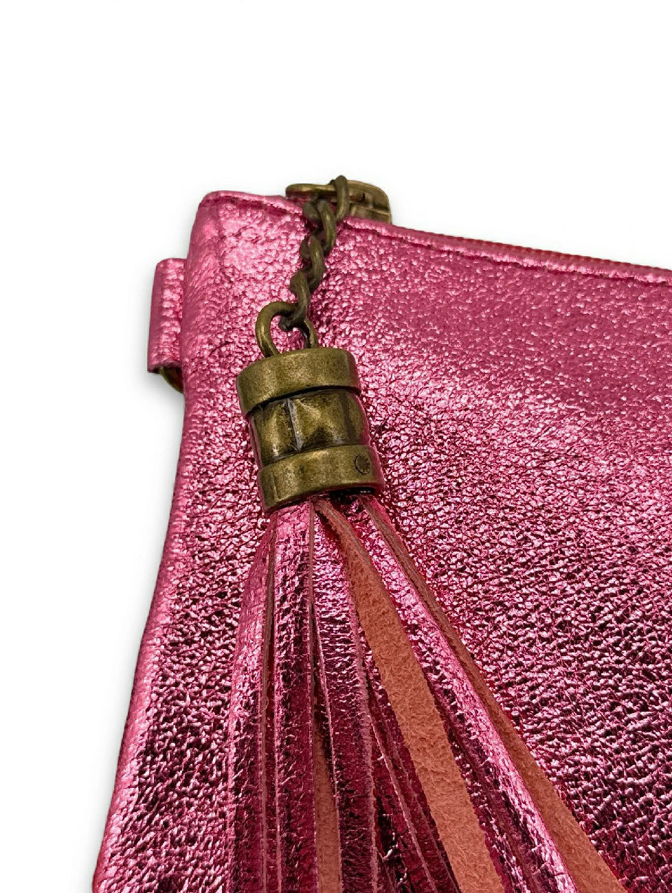 MORGANE iridescent leather clutch bag Neon Pink