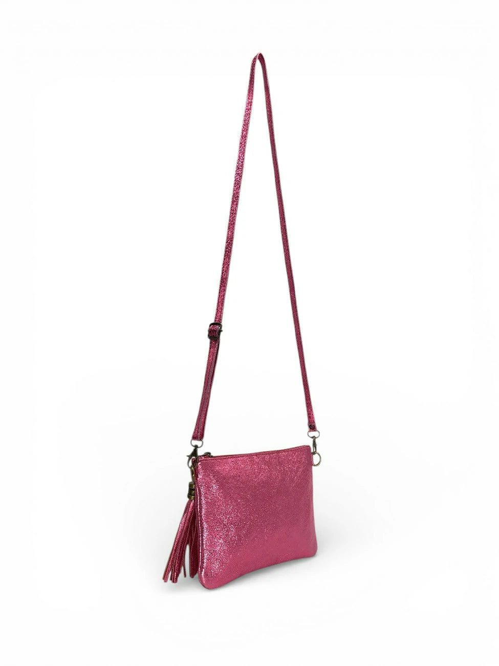 MORGANE iridescent leather clutch bag Neon Pink