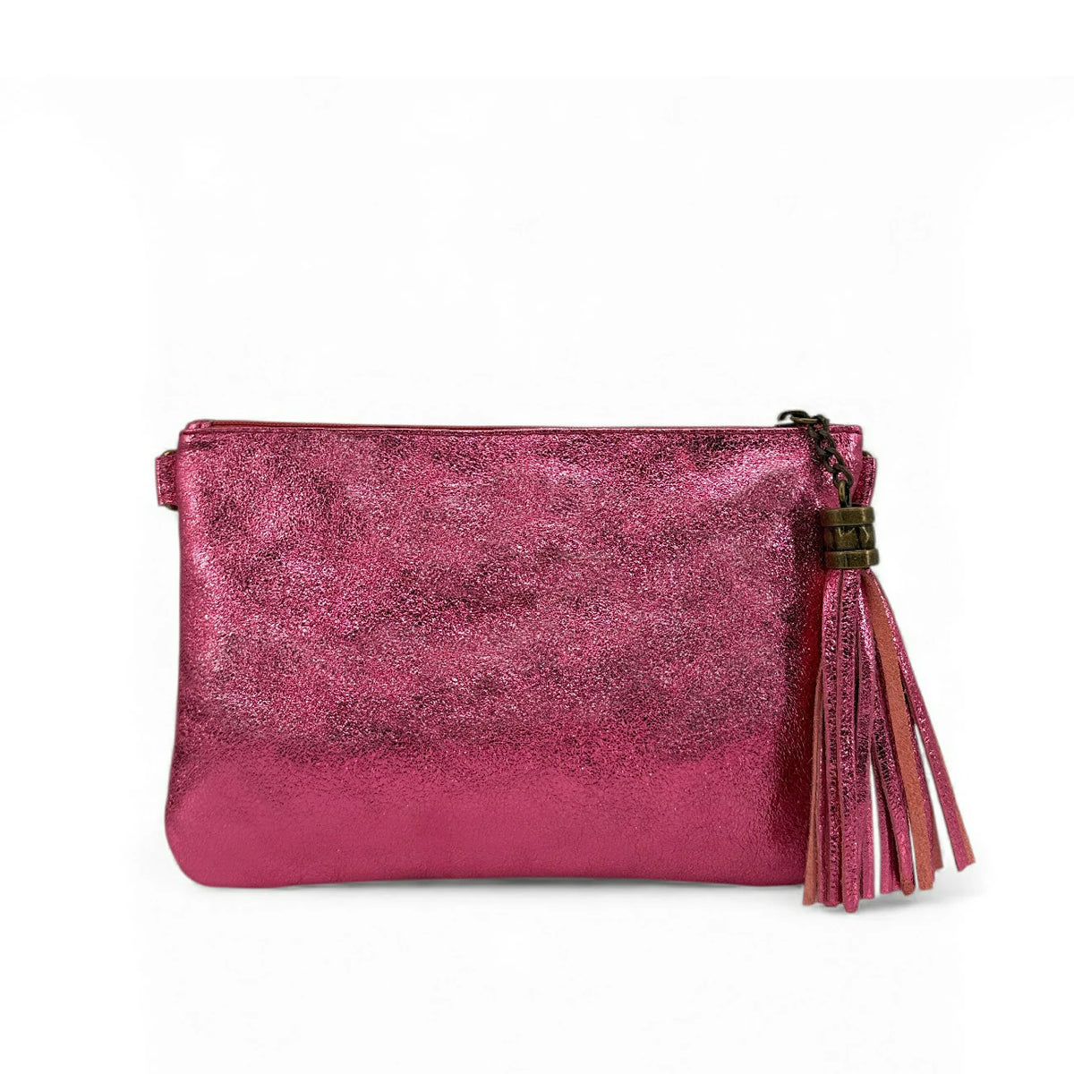 MORGANE iridescent leather clutch bag Neon Pink