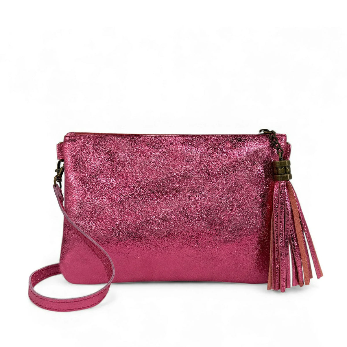 MORGANE iridescent leather clutch bag Neon Pink