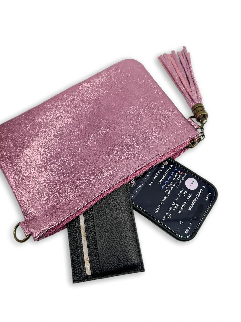 Clutch de piel tornasolada MORGANE Rosa pálido tornasolado