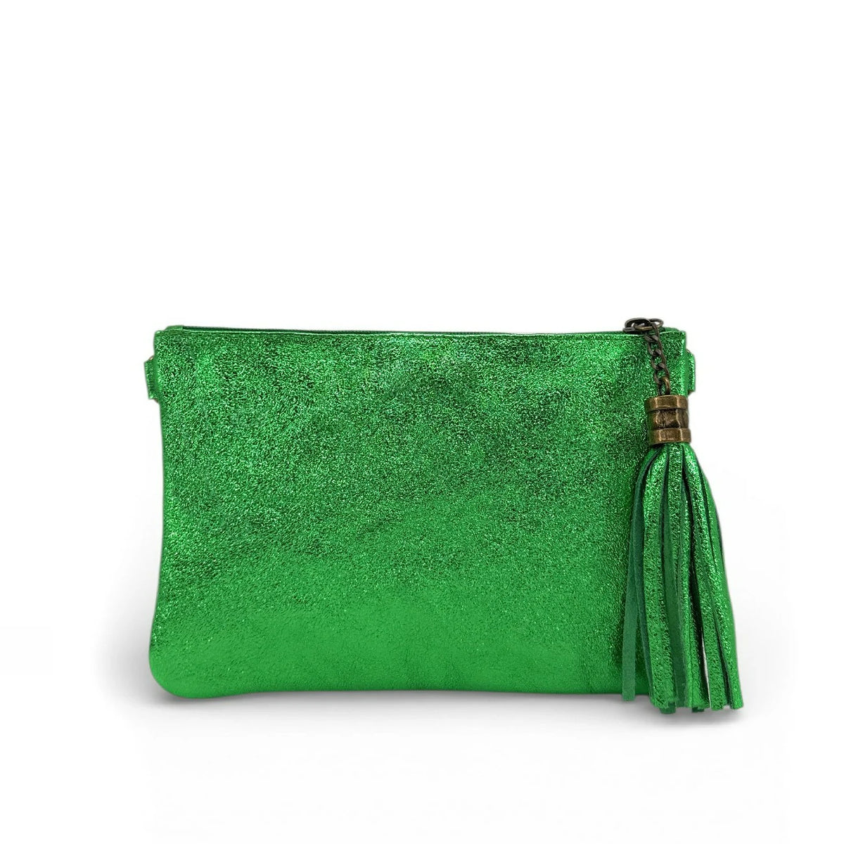 Clutch aus schillerndem Leder MORGANE Schillerndes Englischgrün