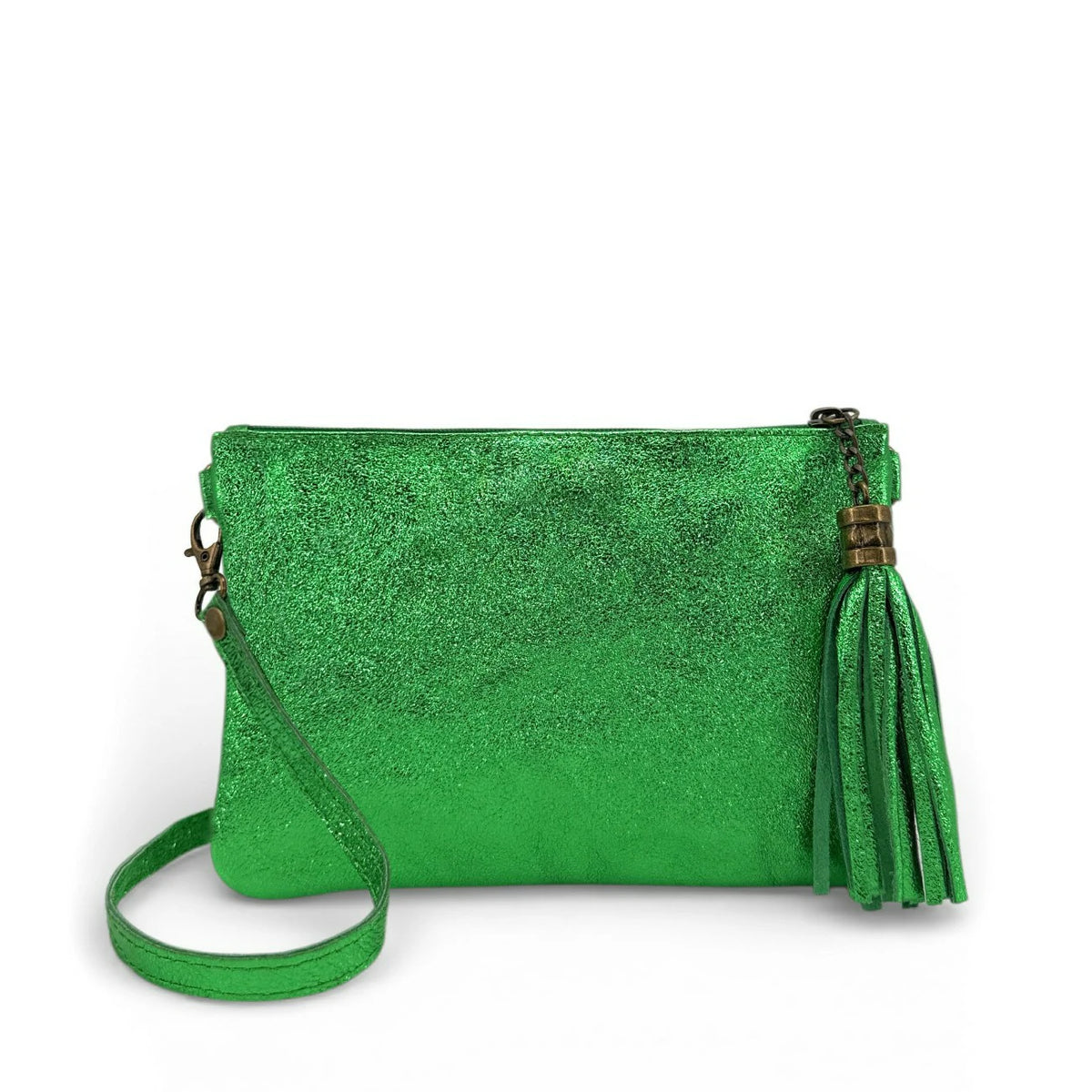 Clutch aus schillerndem Leder MORGANE Schillerndes Englischgrün