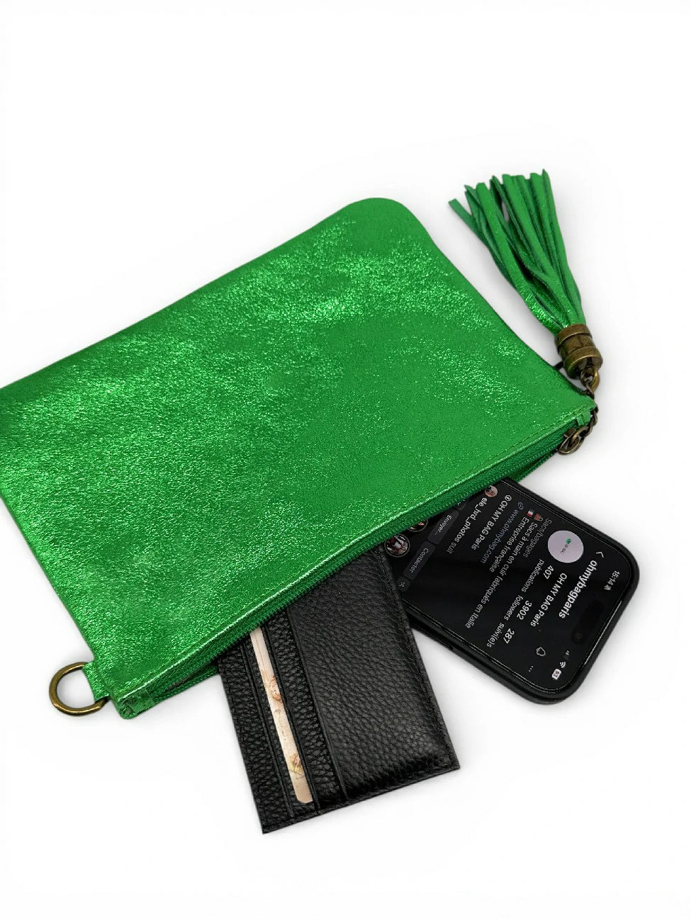 Clutch aus schillerndem Leder MORGANE Schillerndes Englischgrün