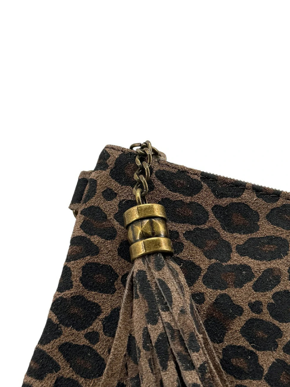 Clutch aus Wildleder mit Muster MORGANE JUNGLE Dunkeltaupe-Leopard