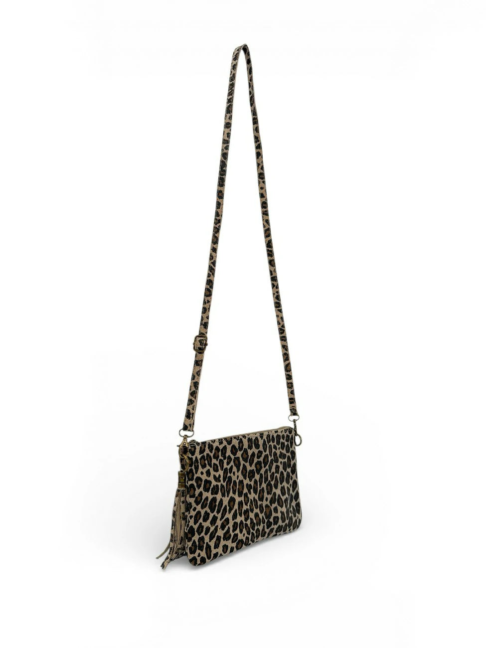 Clutch aus Wildleder mit Muster MORGANE JUNGLE Dunkeltaupe-Leopard