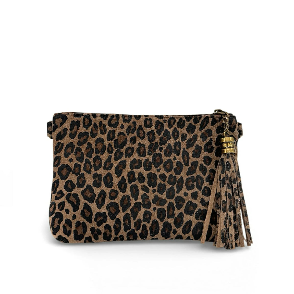 Clutch aus Wildleder mit Muster MORGANE JUNGLE Dunkeltaupe-Leopard