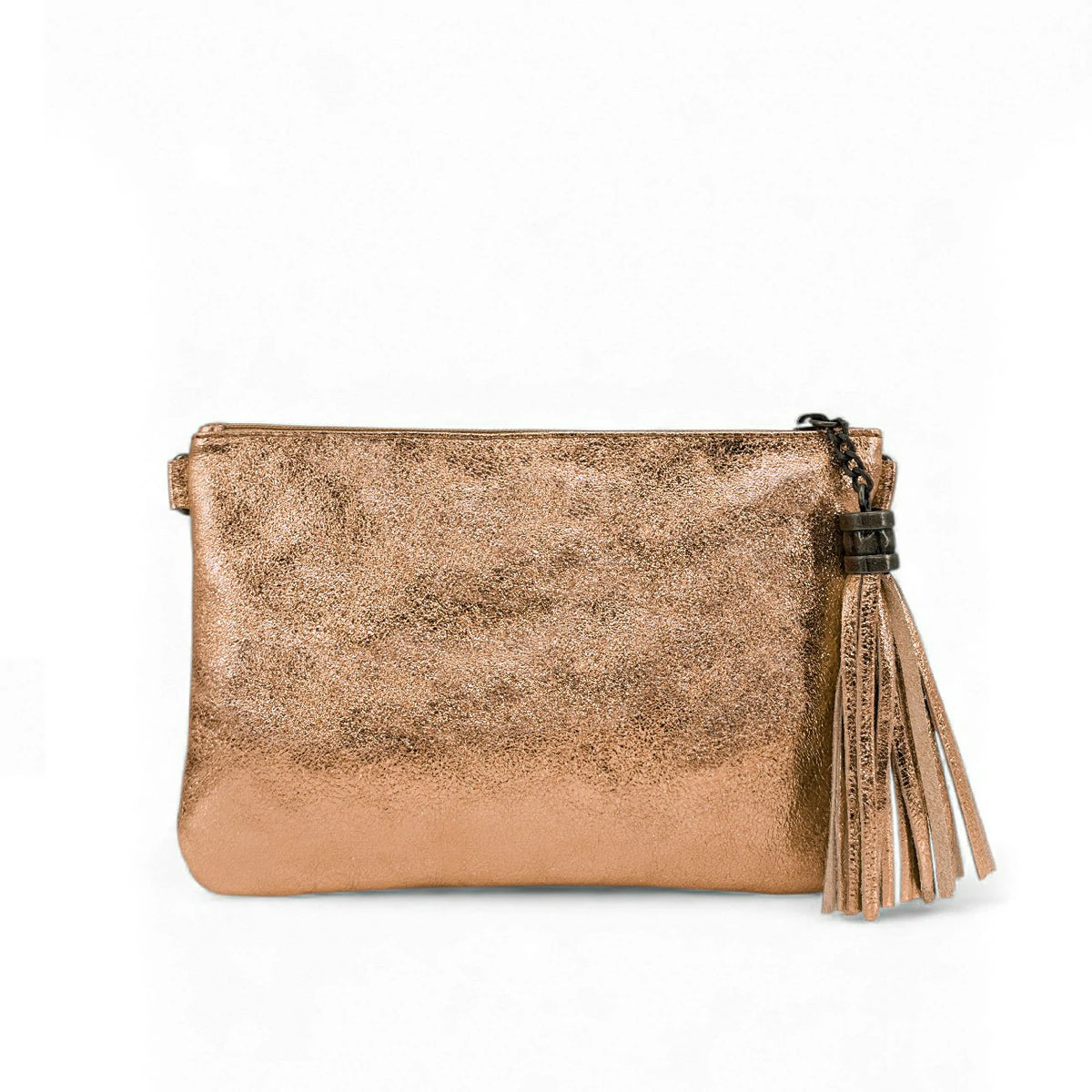 MORGANE iridescent leather clutch bag Rose Gold