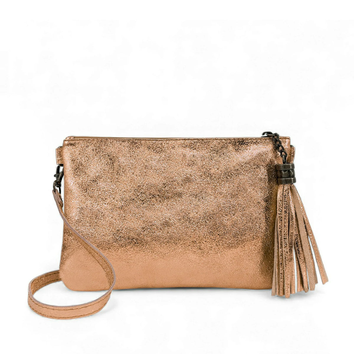 MORGANE iridescent leather clutch bag Rose Gold