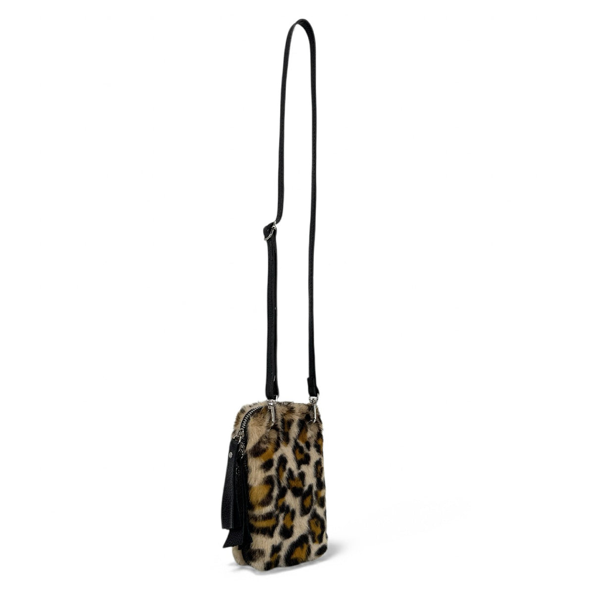 Pochette porta telefono in pelle e pelo sintetico TABBY POCKET Leopardo crema