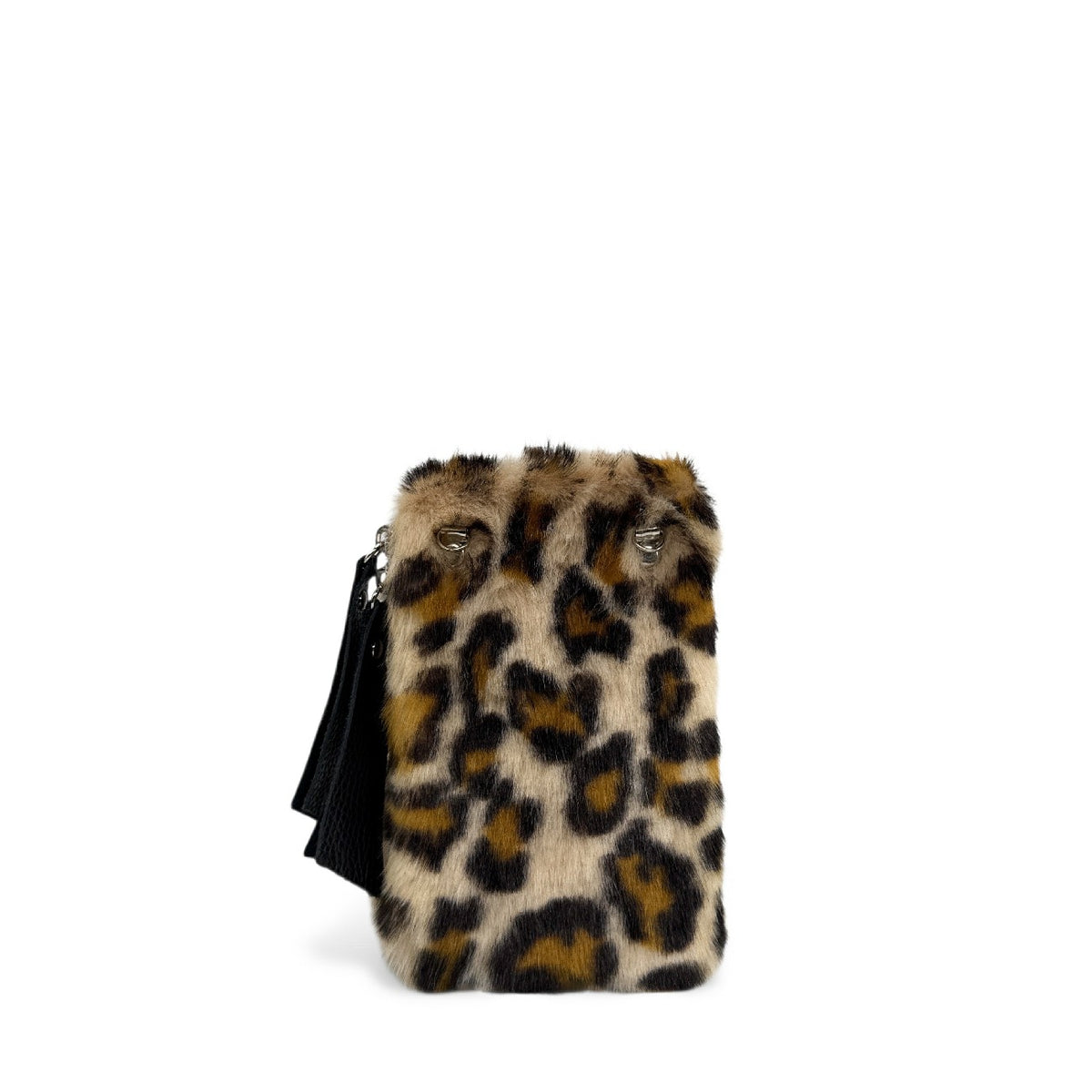Pochette porta telefono in pelle e pelo sintetico TABBY POCKET Leopardo crema