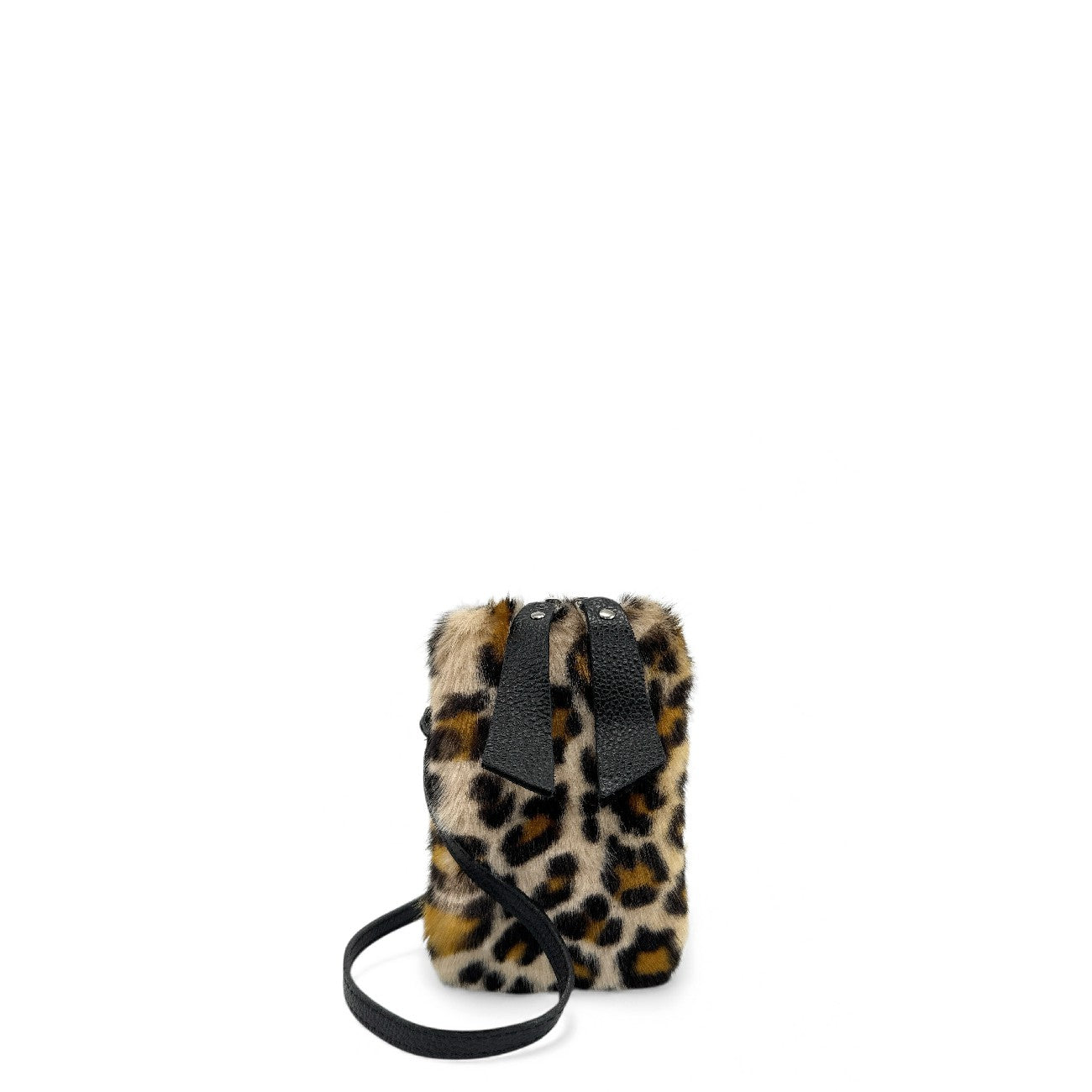 Sac pochette téléphone en cuir et poils synthétiques TABBY POCKET Léopard crème