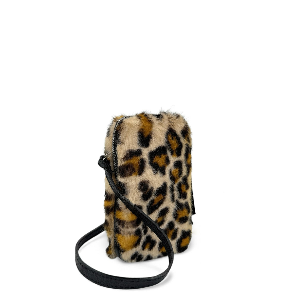 Pochette porta telefono in pelle e pelo sintetico TABBY POCKET Leopardo crema