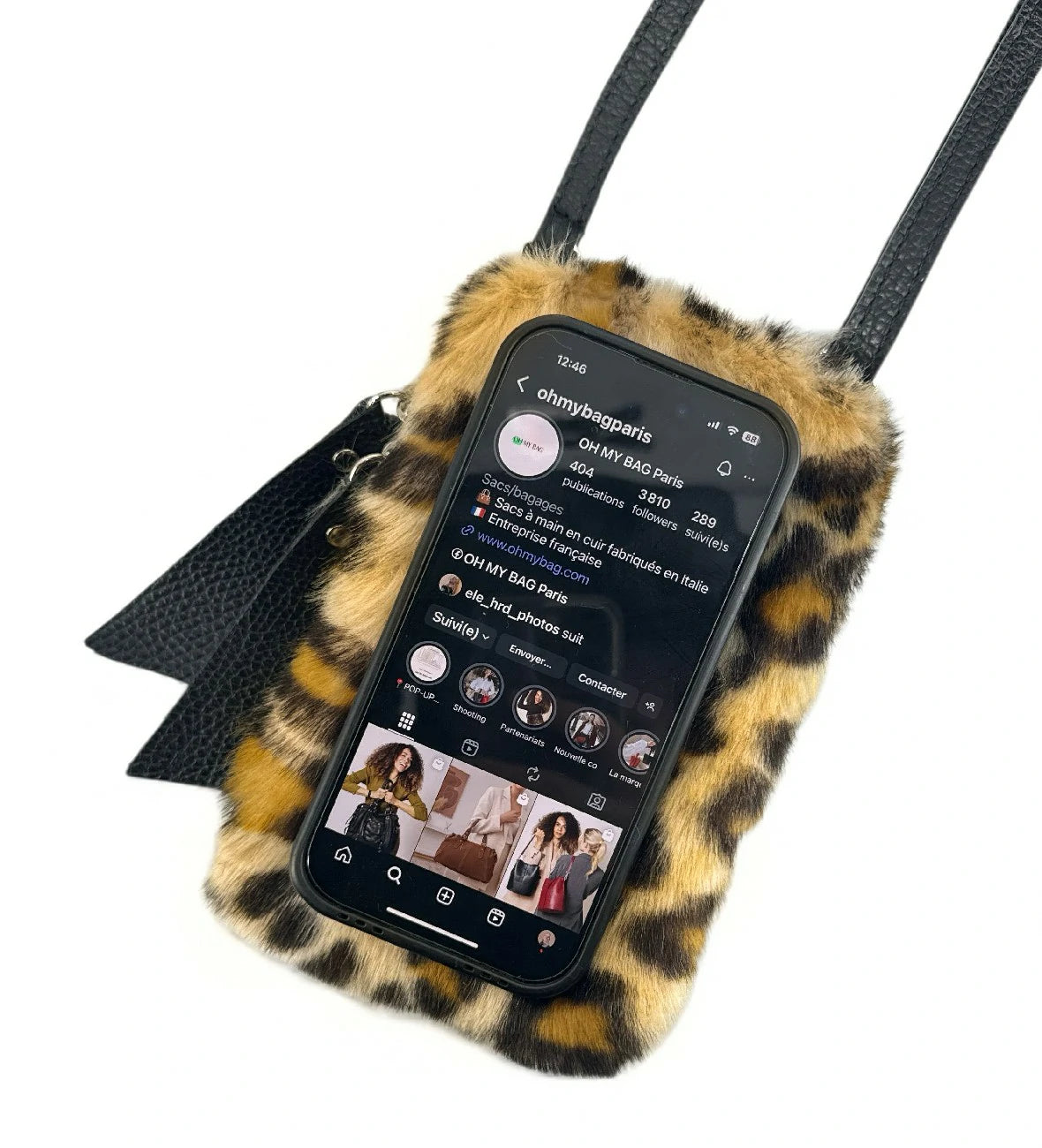 Sac pochette téléphone en cuir et poils synthétiques TABBY POCKET Léopard