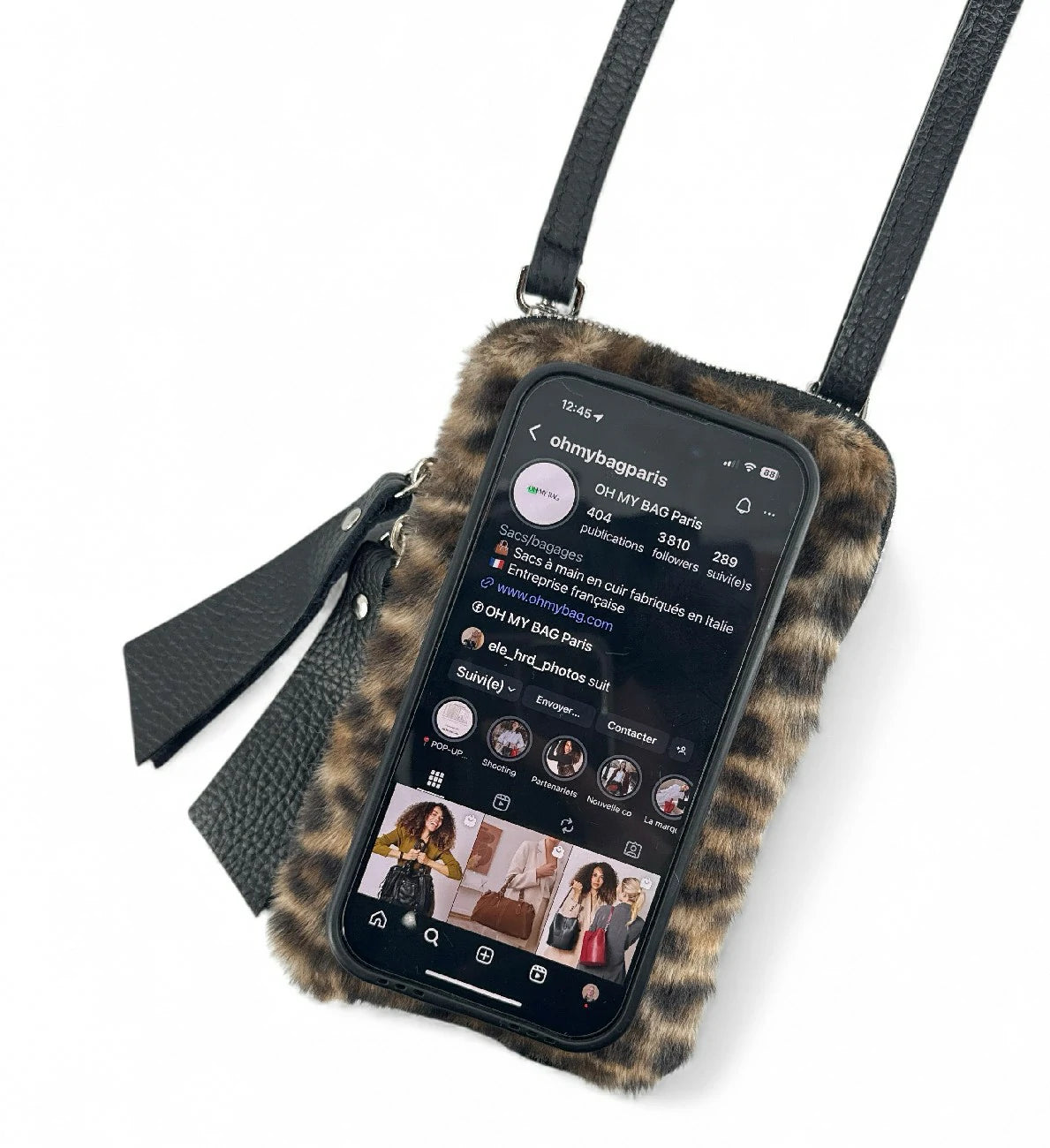 Sac pochette téléphone en cuir et poils synthétiques TABBY POCKET Ocelot