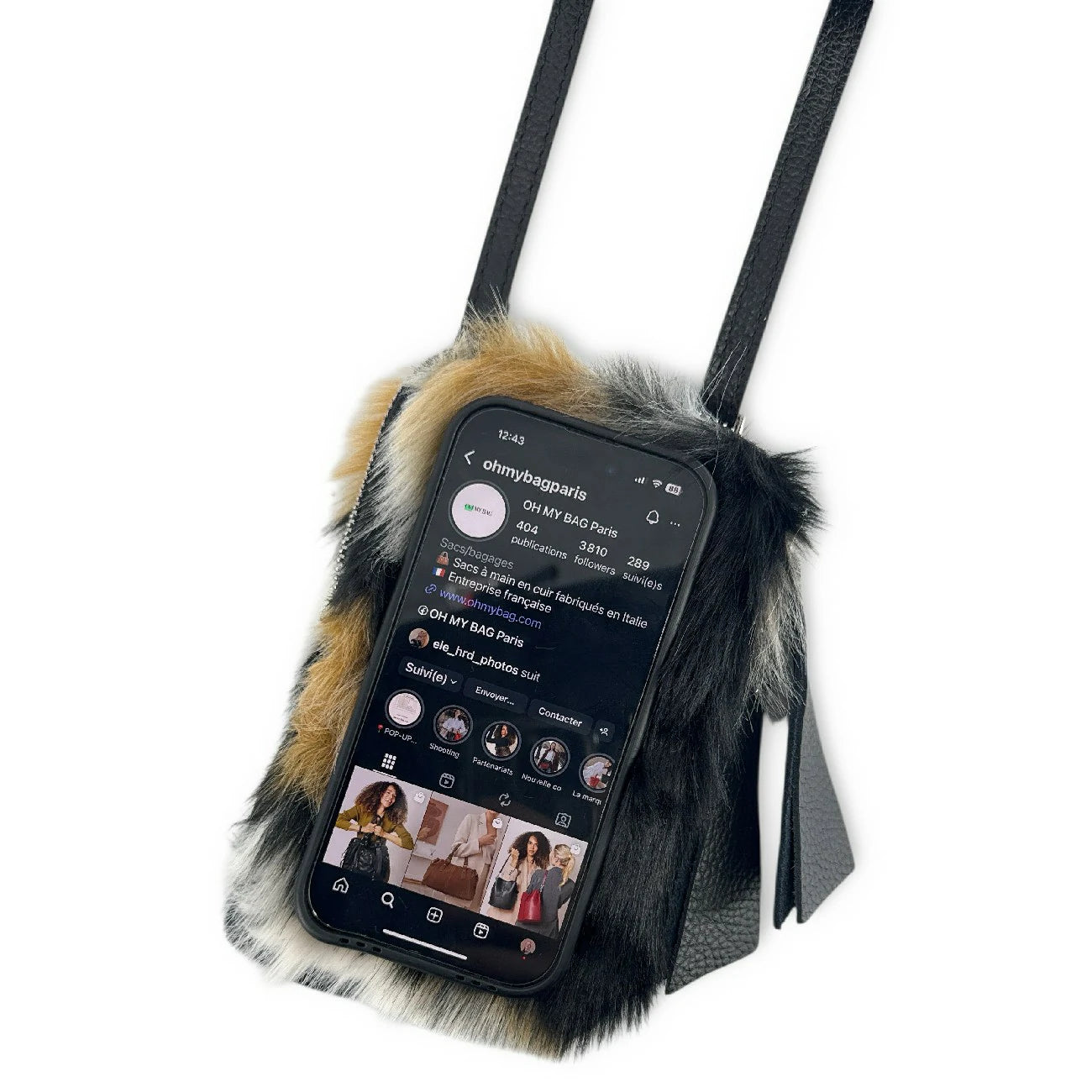 Sac pochette téléphone en cuir et poils synthétiques TABBY POCKET Tricolore