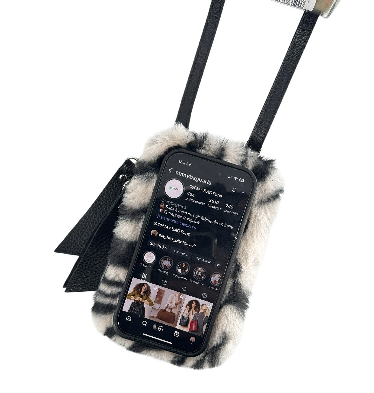 Sac pochette téléphone en cuir et poils synthétiques TABBY POCKET Zèbre