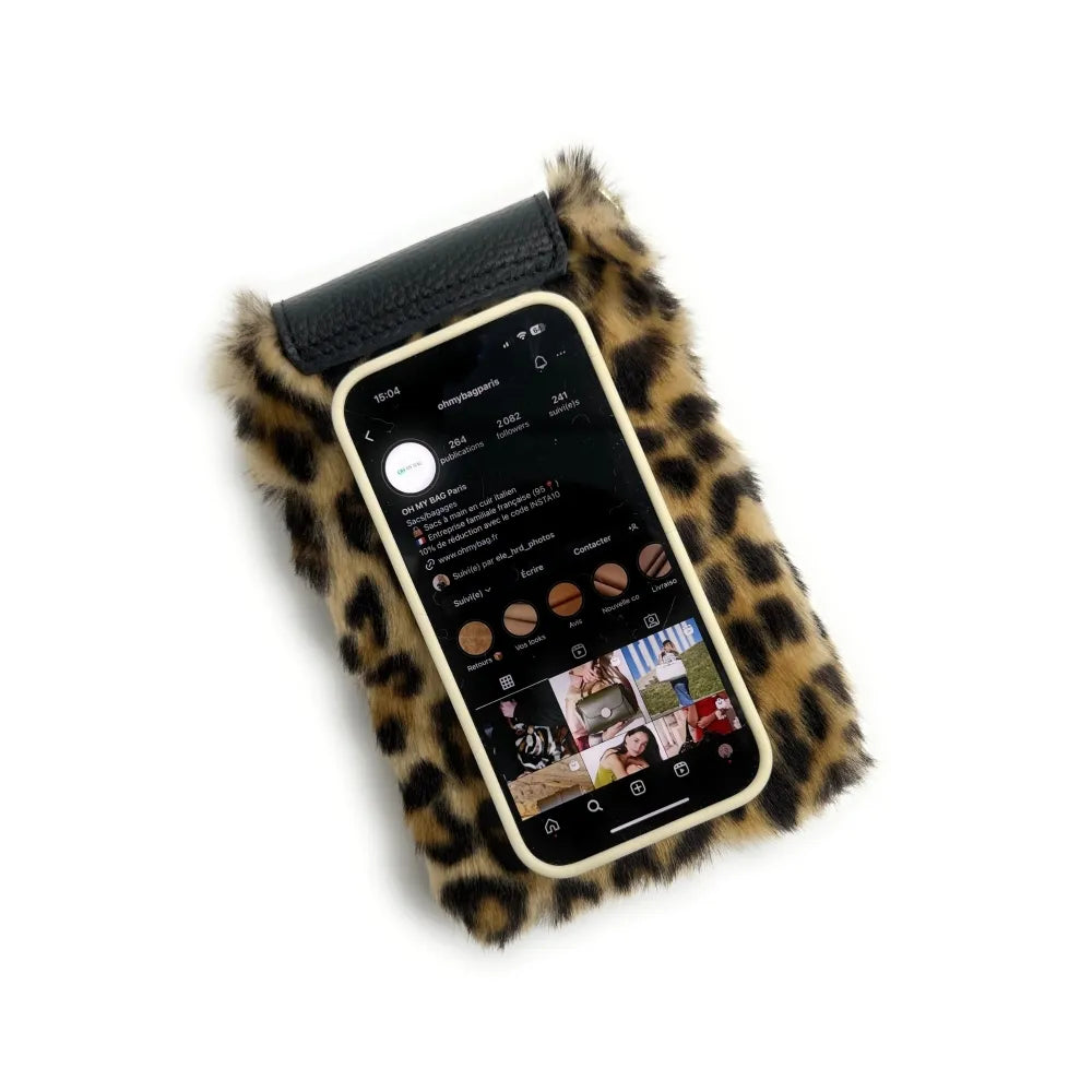 Pochette téléphone en cuir et fausse fourrure NAKIA Léopard