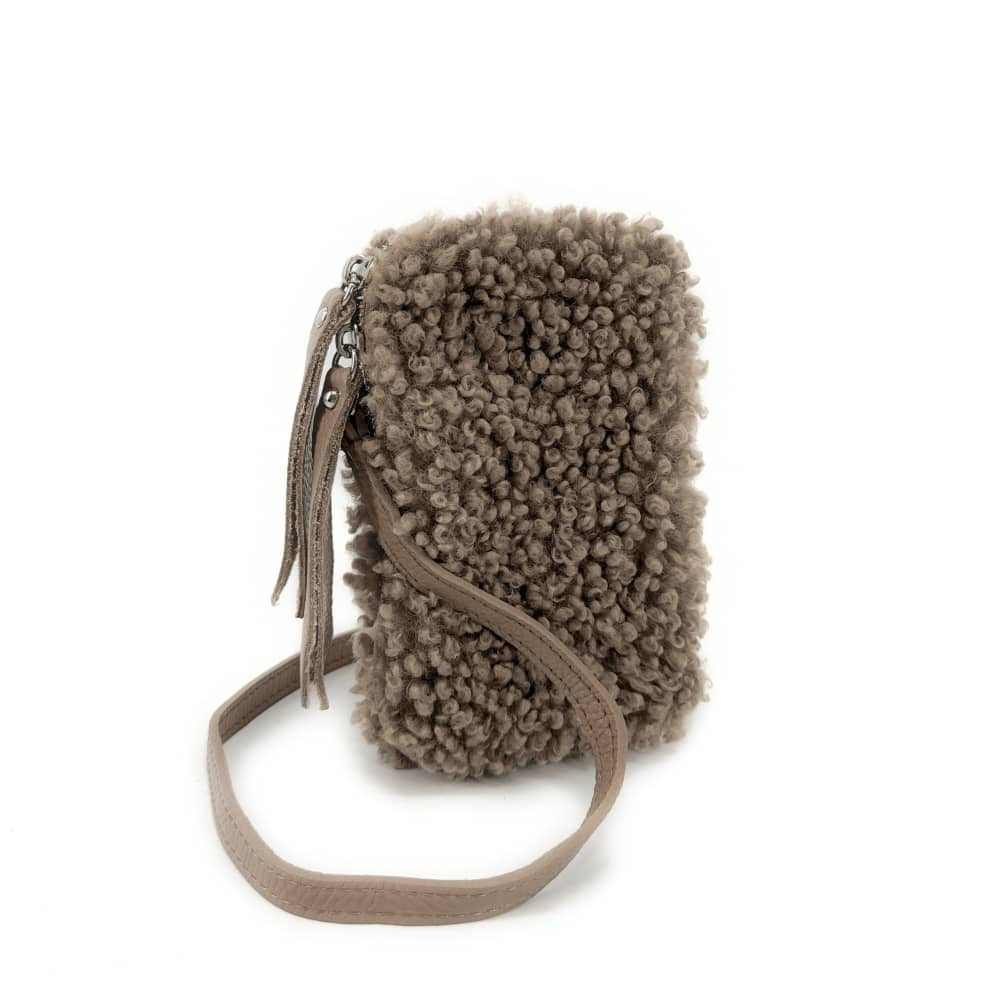 Pochette téléphone en peluche TEDDY Taupe foncé