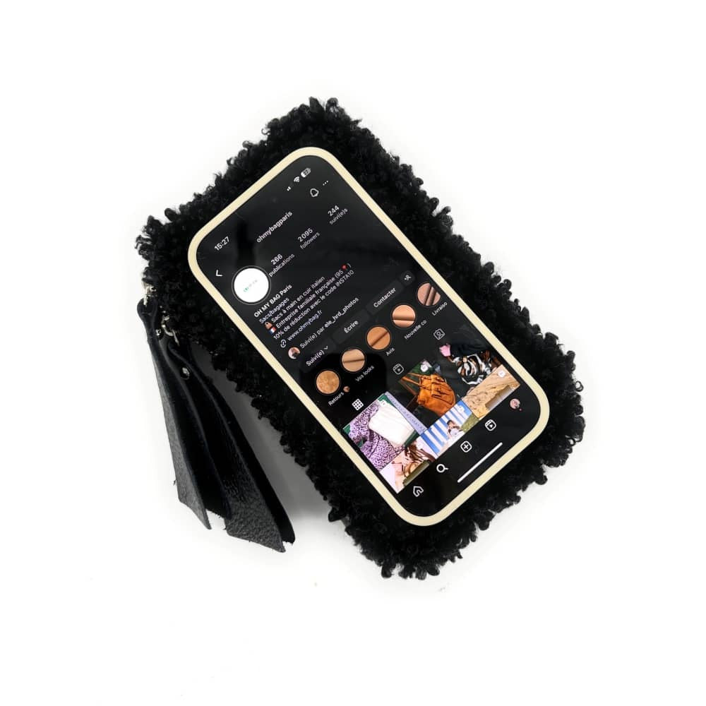 Pochette téléphone en peluche TEDDY Noir