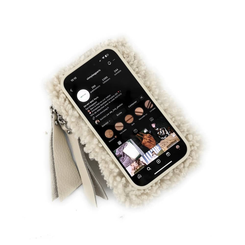 Pochette téléphone en peluche TEDDY Beige crème