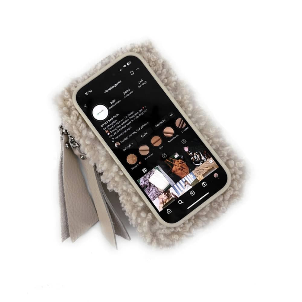 Pochette téléphone en peluche TEDDY Taupe