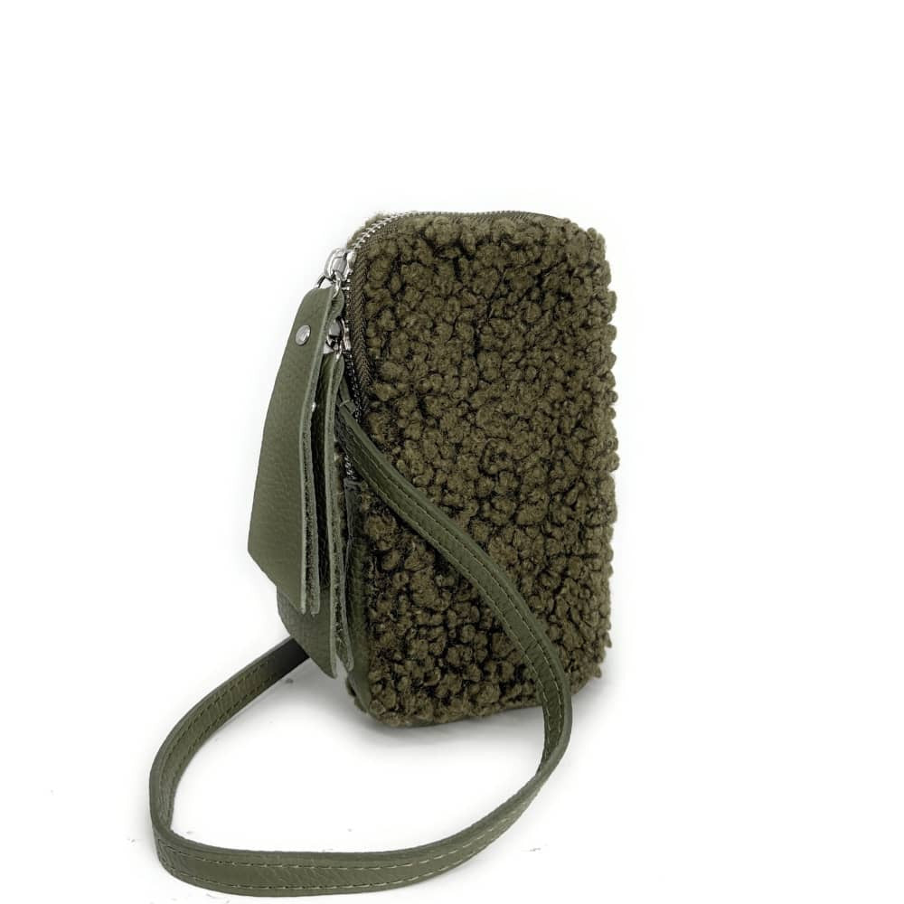 Pochette téléphone en peluche TEDDY Kaki