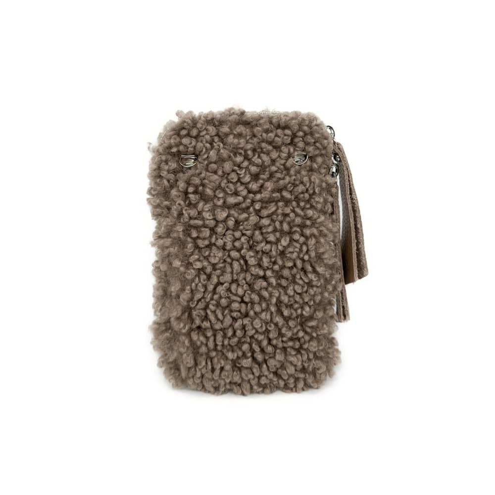 Pochette téléphone en peluche TEDDY Taupe foncé