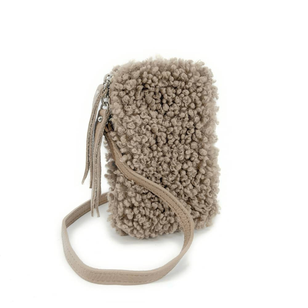 Pochette téléphone en peluche TEDDY Taupe