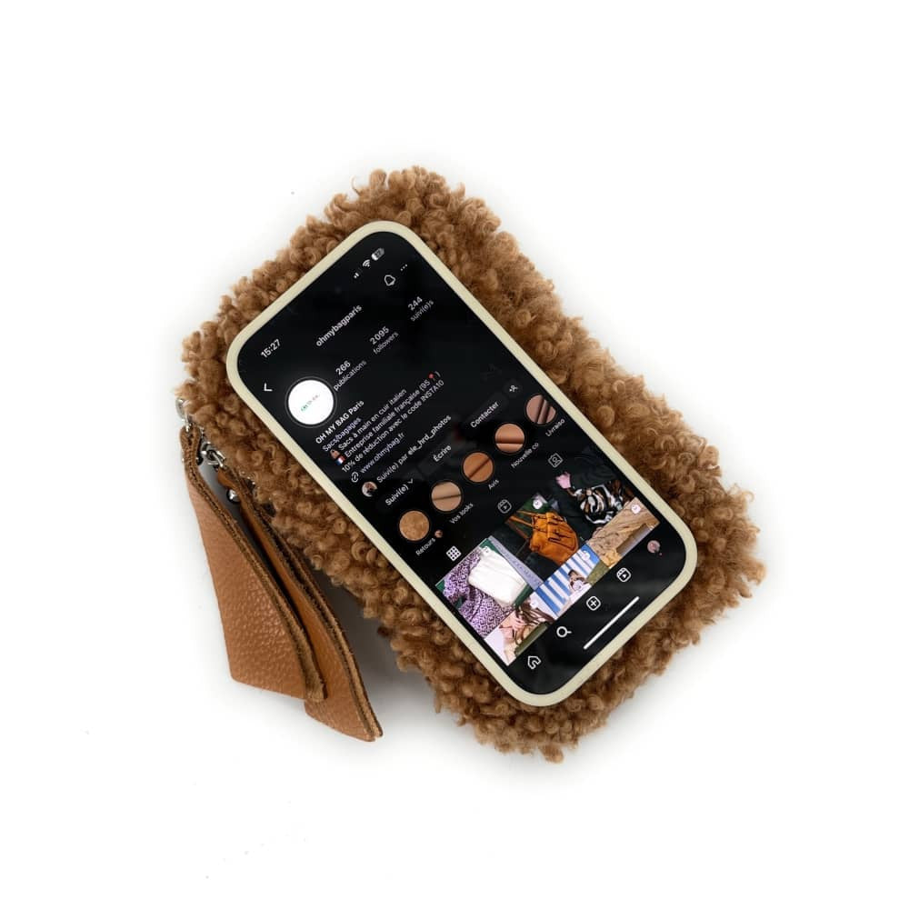 Pochette téléphone en peluche TEDDY Camel