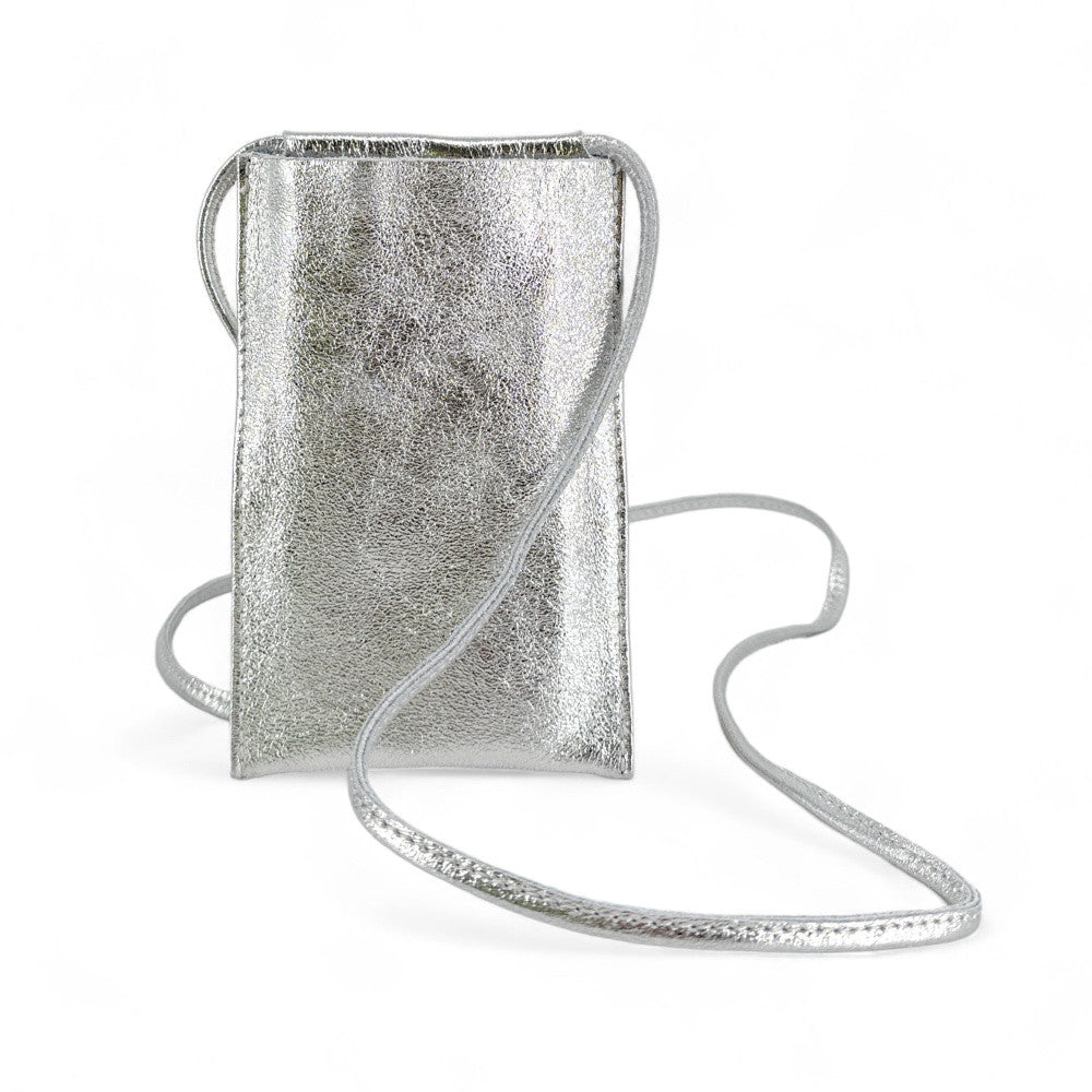 Pochette téléphone en cuir irisé EASY Argent clair