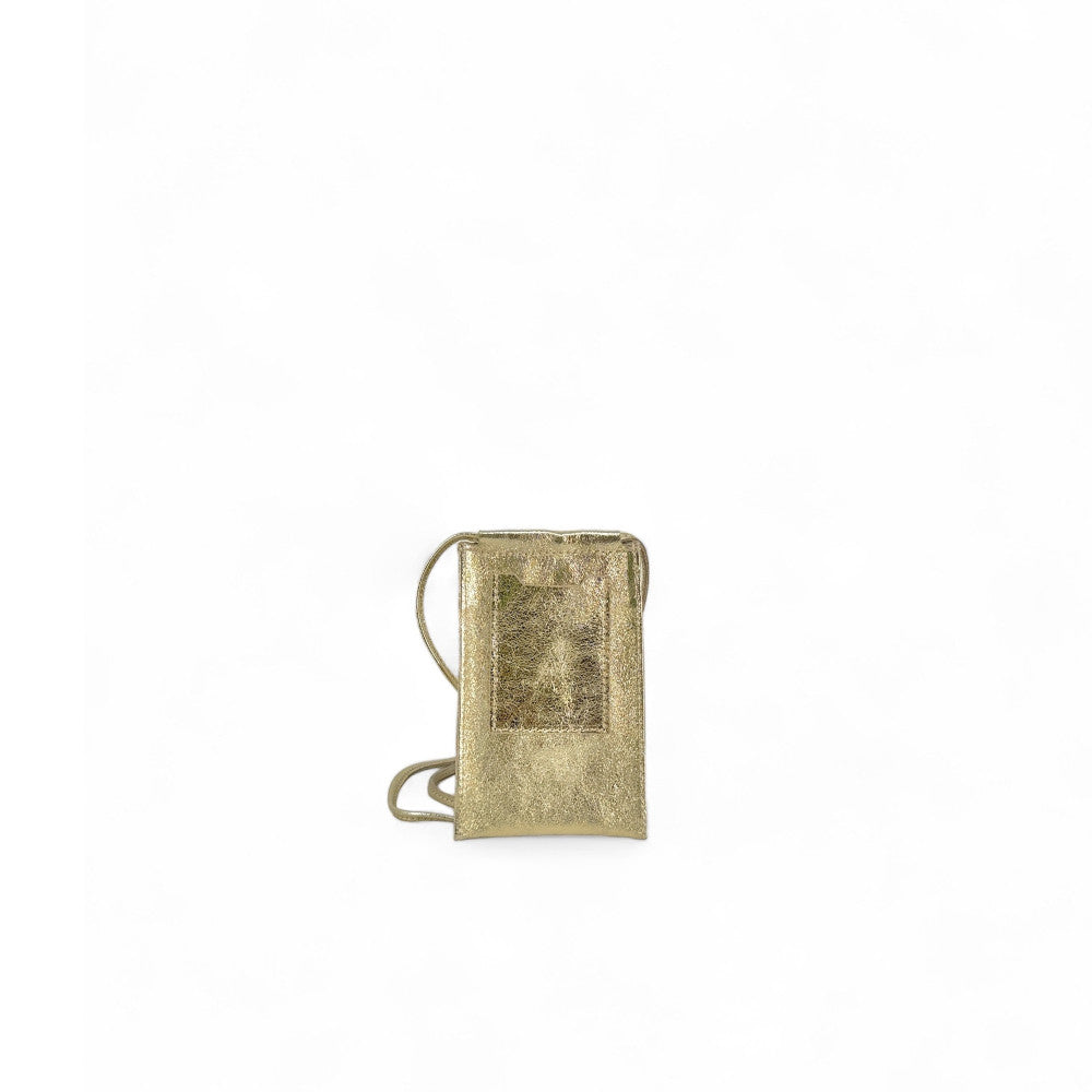 Pochette téléphone en cuir irisé EASY Or pâle