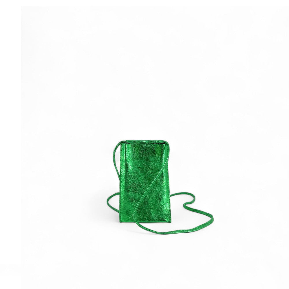 Pochette téléphone en cuir irisé EASY Vert anglais irisé