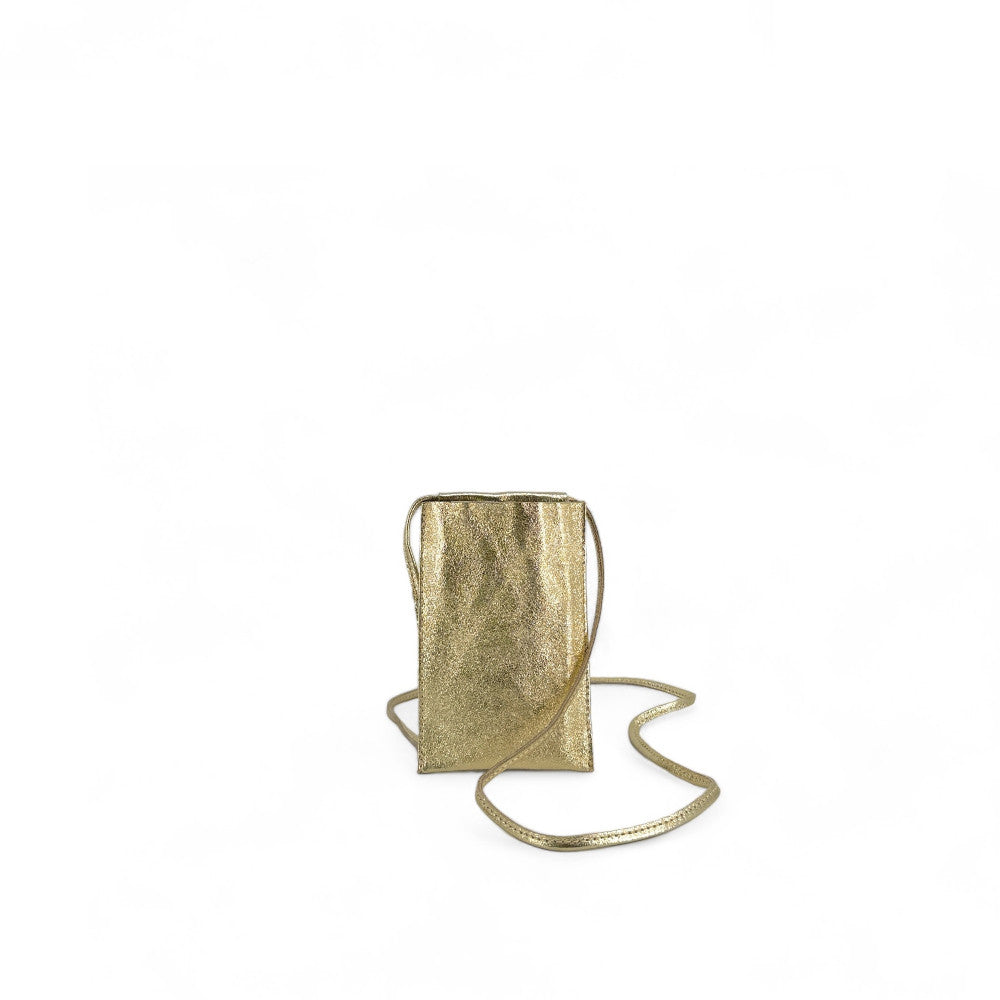 Pochette téléphone en cuir irisé EASY Or pâle
