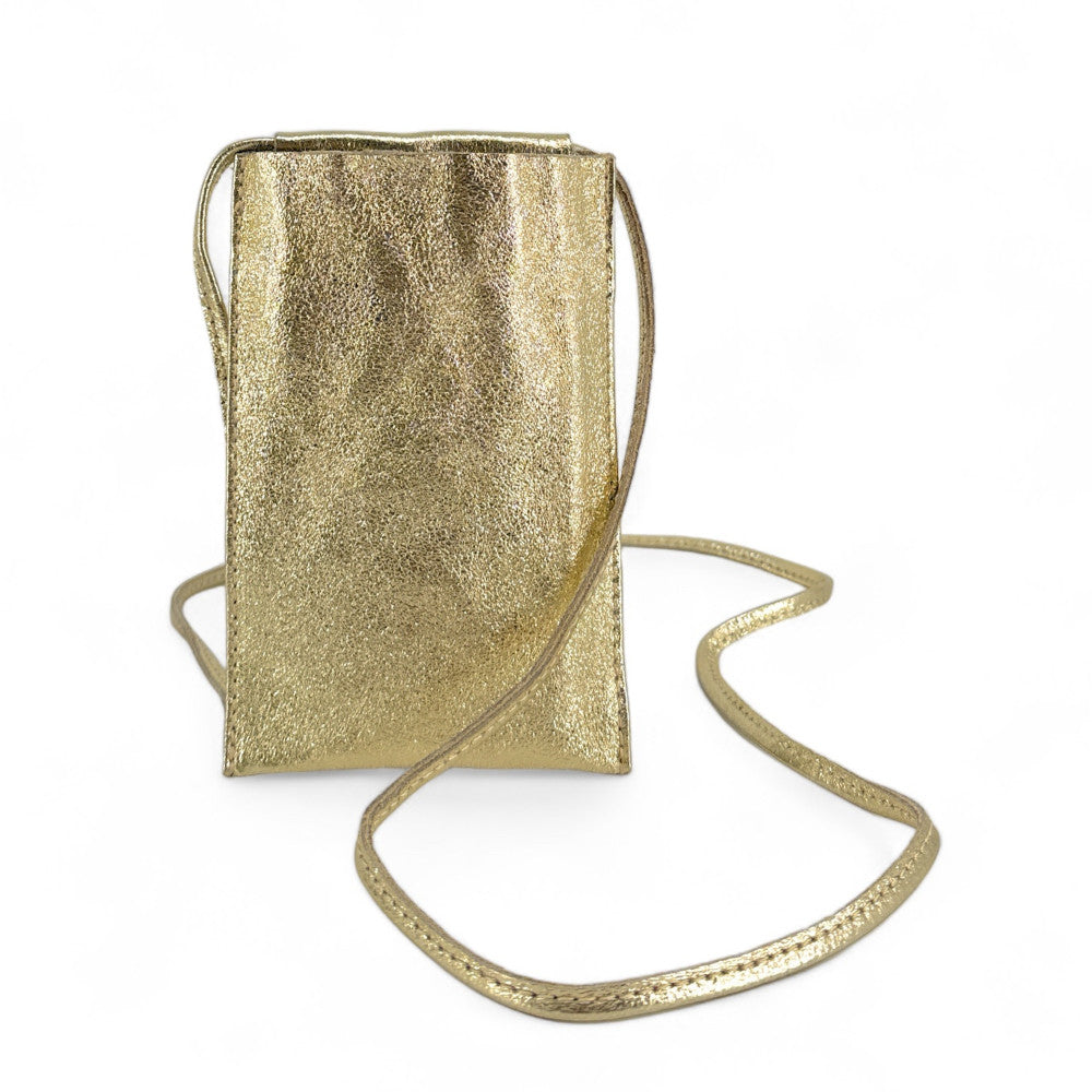 Pochette téléphone en cuir irisé EASY Or pâle