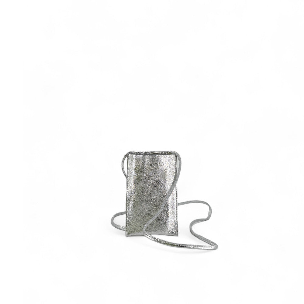 Pochette téléphone en cuir irisé EASY Argent clair
