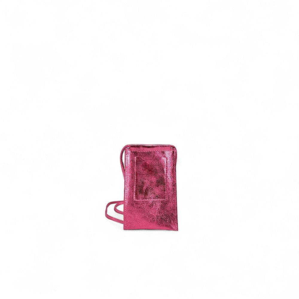 Pochette téléphone en cuir irisé EASY Rose néon