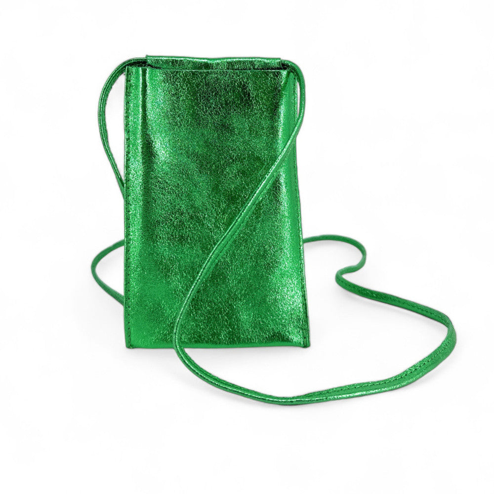Pochette téléphone en cuir irisé EASY Vert anglais irisé