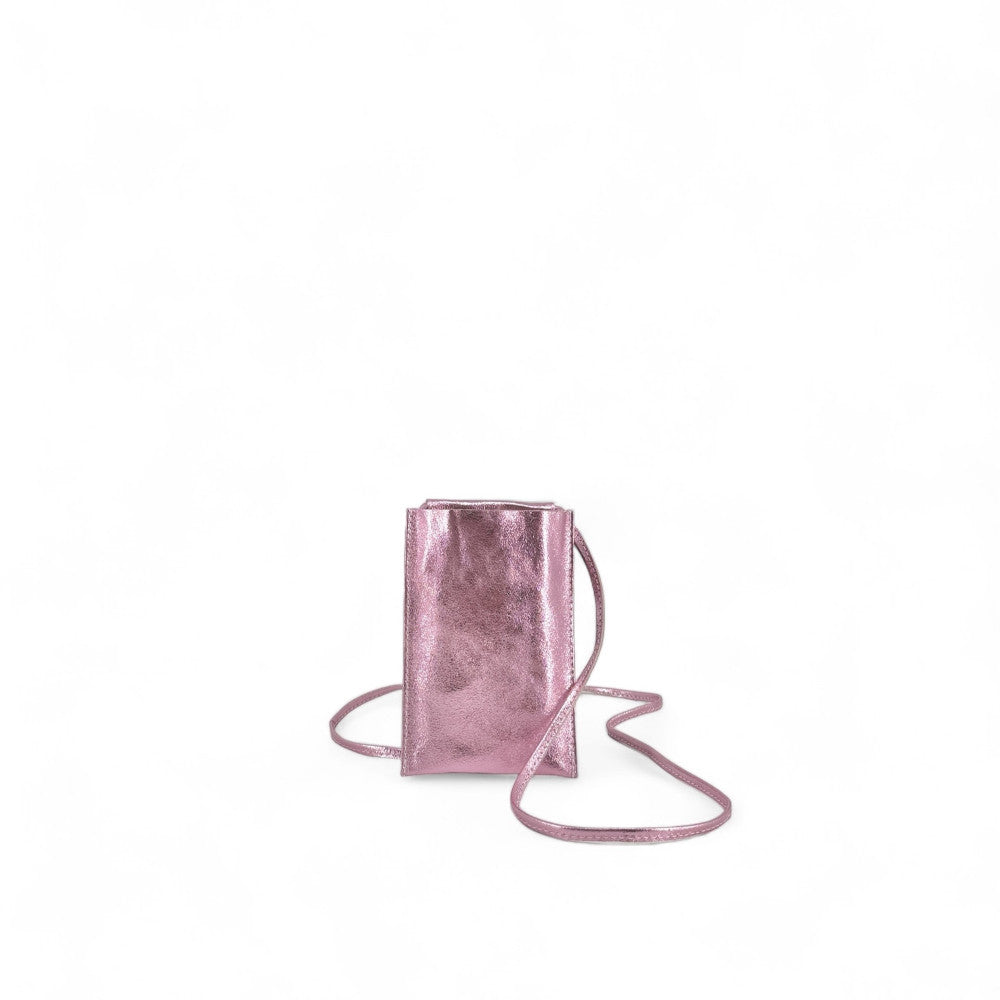 Pochette téléphone en cuir irisé EASY Rose pâle irisé