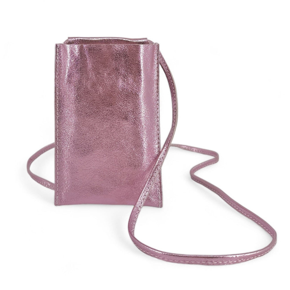 Pochette téléphone en cuir irisé EASY Rose pâle irisé