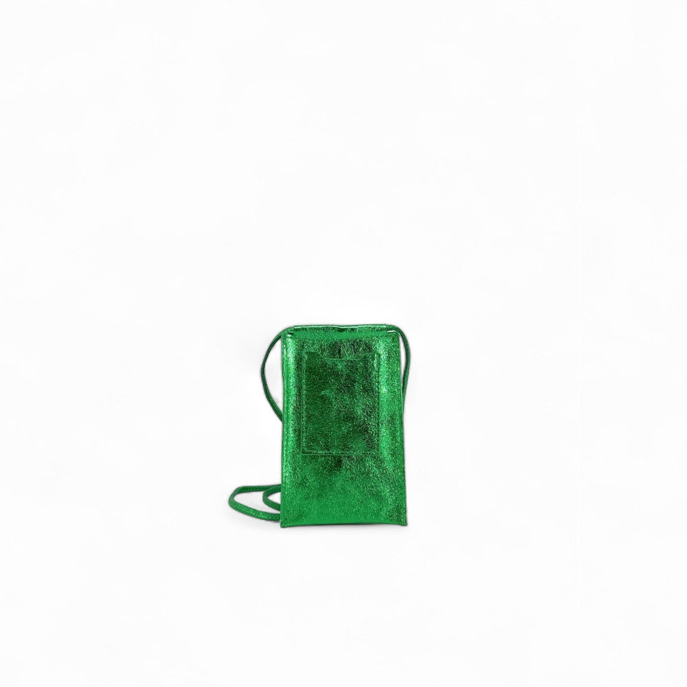 Pochette téléphone en cuir irisé EASY Vert anglais irisé