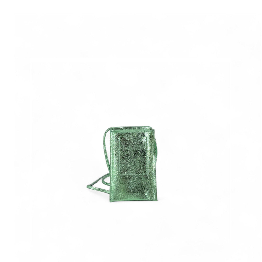 Pochette téléphone en cuir irisé EASY Menthe givrée
