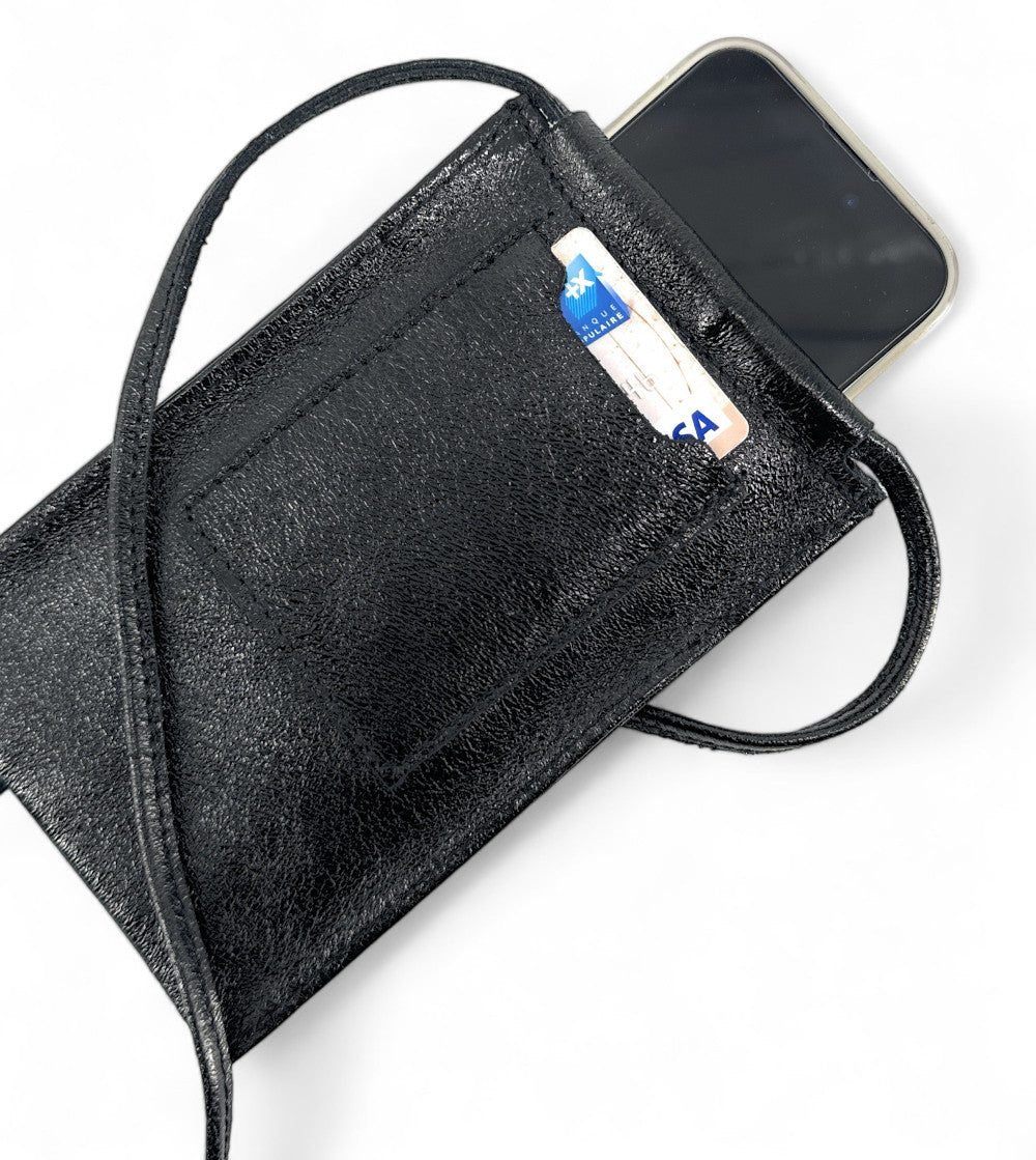 Pochette téléphone en cuir irisé EASY Noir irisé
