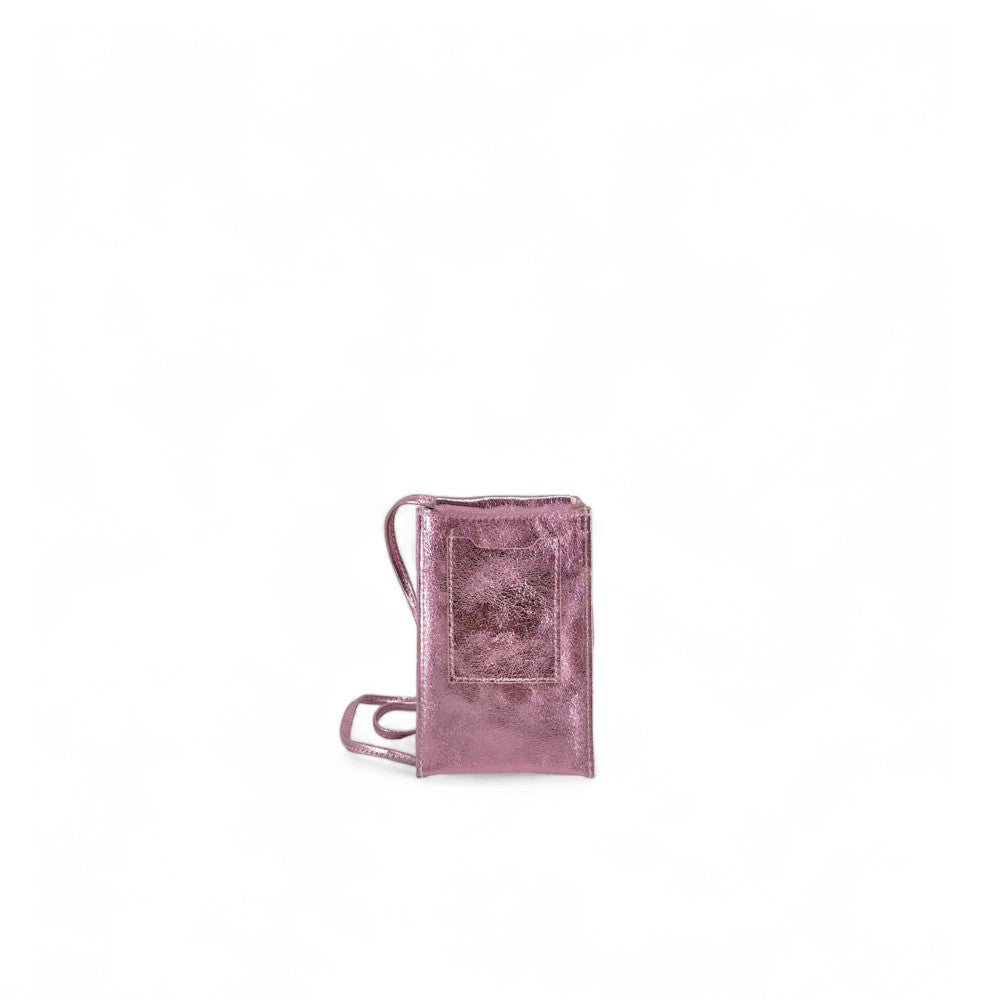 Pochette téléphone en cuir irisé EASY Rose pâle irisé