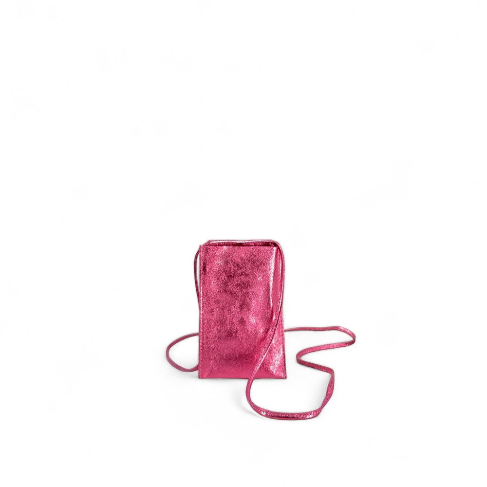 Pochette téléphone en cuir irisé EASY Rose néon
