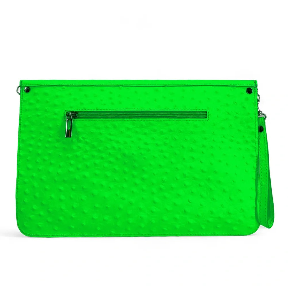 Pochette XL en cuir néon façon autruche IBIZA ROCKS Vert fluo