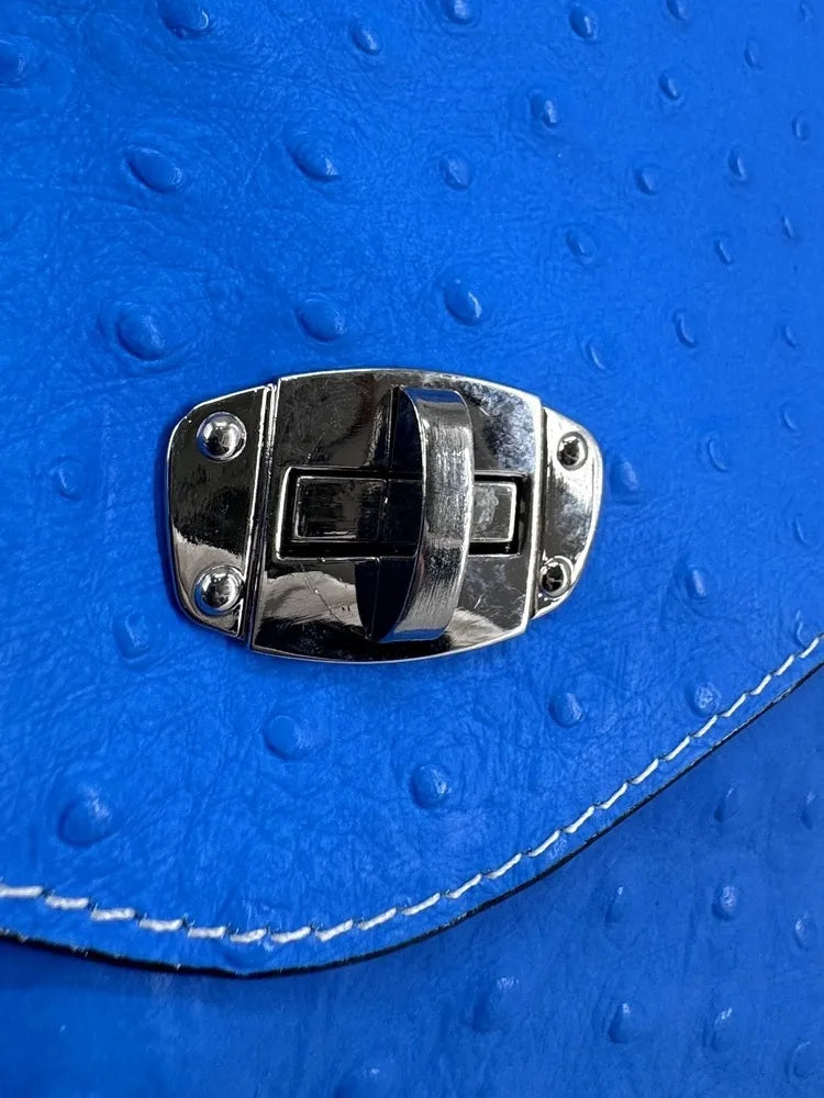 Pochette XL en cuir néon façon autruche IBIZA ROCKS Bleu fluo