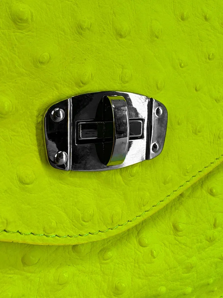 Pochette XL en cuir néon façon autruche IBIZA ROCKS Jaune fluo