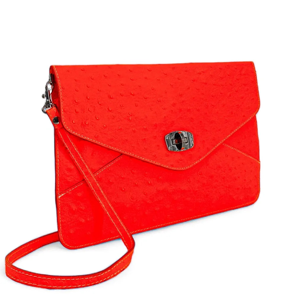 Pochette XL en cuir néon façon autruche IBIZA ROCKS Rose fluo